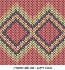 Macro rhombus argyle knit texture geometric seamless pattern. Pullover knit tricot  fabric print. Norwegian style seamless knitted pattern. Fabric canvas illustration.
