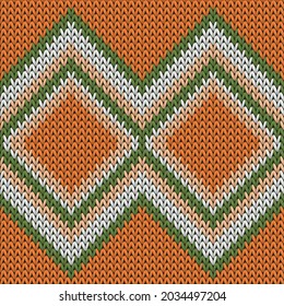 Macro rhombus argyle knitted texture geometric seamless pattern. Pullover knitwear structure imitation. Scandinavian style seamless knitted pattern. Repeatable background.