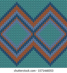 Macro rhombus argyle knitting texture geometric seamless pattern. Jumper knitting pattern imitation. Norwegian style seamless knitted pattern. Repeatable background.