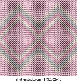 Macro rhombus argyle knitting texture geometric seamless pattern. Rug knitwear structure imitation. Fashionable seamless knitted pattern. Cozy textile print design.