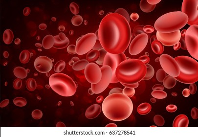 Macro streaming red blood cells flowing through artery. Vector illustration.