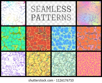 Macro structure of minerals and stones in vector design, seamless patterns.