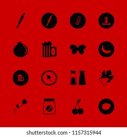 macro vector icons set. with banana, lemon, beer glass and grape in set