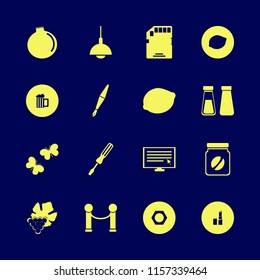 macro vector icons set. with chandelier, lipstick, nut and lemon in set