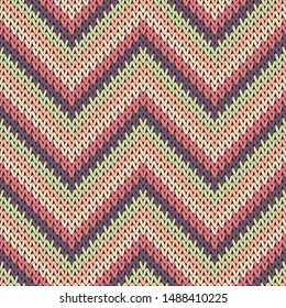 Macro zigzag chevron stripes knit texture geometric vector seamless. Carpet knit effect ornament. Norwegian style seamless knitted pattern. Repeatable background.