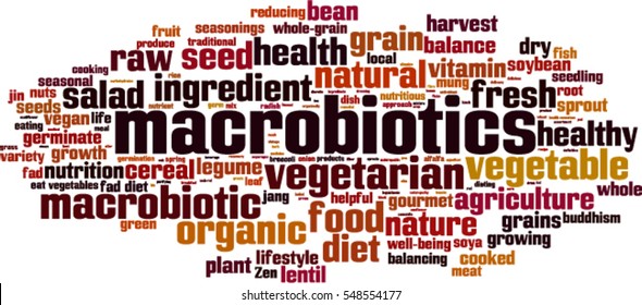 Macrobiotics word cloud concept. Vector illustration