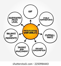 Macroeconomic Variables mind map text concept for presentations and reports