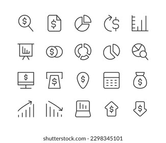 macroeconomics line icon set with editable stroke. Outline collection of vector objects. Premium icon pack