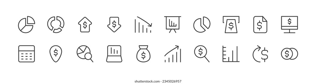 macroeconomics line icon set with editable stroke. Outline collection of vector objects. Premium icon pack