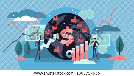 Macroeconomics vector illustration. Flat tiny finance chart persons concept. Global GDP money budget graph. Positive whole stock capital income rate. Global money study and basic economy knowledge. 商業照片 © 