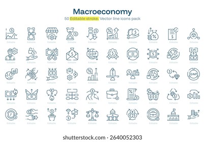 Macroeconomy line icon pack. Macroeconomy Stroke icon set. Editable Stroke icon