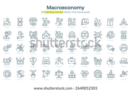 Macroeconomy line icon pack. Macroeconomy Stroke icon set. Editable Stroke icon