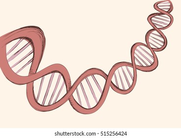 Macromolecule chain sign isolated on white backdrop. Render instructions for organisms and viruses. Red ink drawn picture icon sketch in art doodle style pen on paper. View closeup with space for text