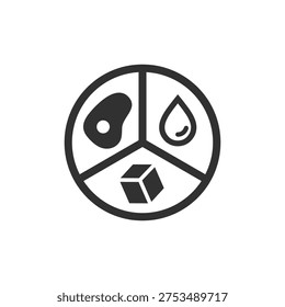Macronutrients balance icon. Protein fat carbohydrate nutrition concept. Monochrome black and white symbol