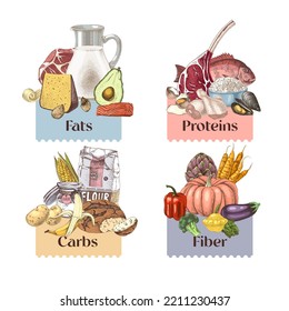 Macronutrients colourful banner design templates.
