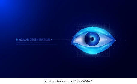 La degeneración macular es una enfermedad ocular común. Malla cuadrada con puntos negros en el globo ocular. Causa pérdida de la visión solo en la parte central de la Imagen borrosa. Diagnóstico de ciencia médica. Vector EPS10.