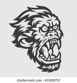 Mad Angry Ape Chimpanzee Head Logo Mascot Emblem