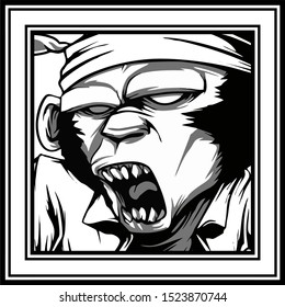 Mad Angry Bad Chimp Ape Monkey Gorilla Ink Black White Primate