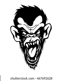 Mad Angry Bad Chimp Ape Monkey Gorilla Ink Black White