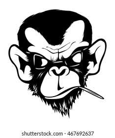 Mad Angry Bad Chimp Ape Monkey Gorilla Ink Black White