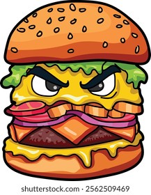 Mad and angry hamburger mascot vector illustration