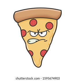 Mad angry slice of pizza cartoon isolated on white