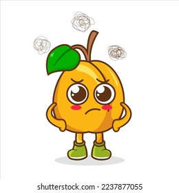 mad apricot fruit mascot isolated cartoon in flat style, Apricot cartoon mascot character with angry face