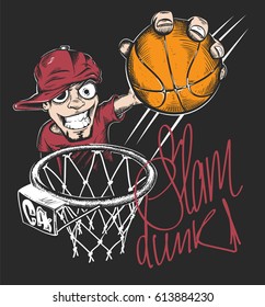 Mad basketball slam dunk t-shirt print design vector illustration