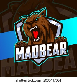 mad bear mascot esport logo design for gaming and sport logo