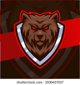 mad bear mascot esport logo design for gaming and sport logo