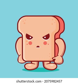 Mad Bread Food Mascot Isolated Cartoon In Flat Style