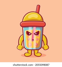 mad bubble tea drink mascot isolated cartoon in flat style