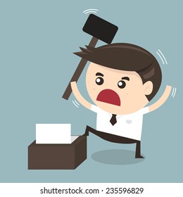 Mad businessman hitting the laptop computer, Furious frustated