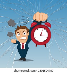 Mad businessman showing time on clock, illustration vector cartoon