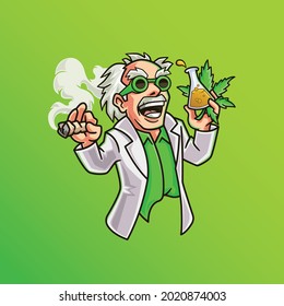 Mad Cannabis Marijuana Cartoon Scientist Character