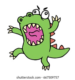 Mad Cartoon Dinosaur. Vector Illustration. Cute Imaginary Animal Character.