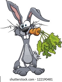 Mad Cartoon Rabbit Eating A Carrot