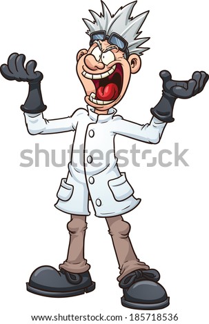 Mad cartoon scientist. Vector clip art illustration with simple gradients. 