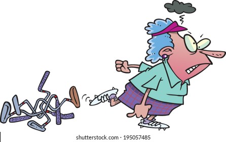 Mad Cartoon Woman With Bent Golf Clubs