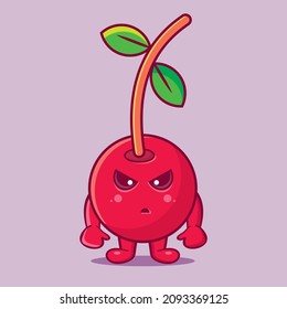 caricatura aislada de mascota de caricatura de mascota de frutas de cerezo de estilo llano