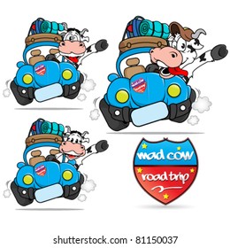 Mad Cow Driving A Car On Vacation