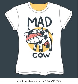 Mad Cow Vector illustration - T-shirt Template