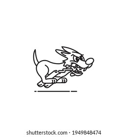 Mad dog running and slobbering cartoon character vector line icon for World Rabies Day in September 28