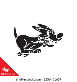 Mad dog running and slobbering cartoon character vector glyph icon