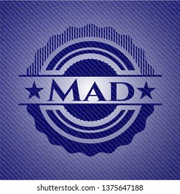 Mad emblem with denim high quality background