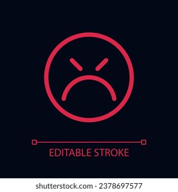 Mad emoticon pixel perfect color linear ui icon for dark theme. Negative feedback. Outline isolated user interface pictogram. GUI, UX design for night mode. Editable stroke. Arial font used