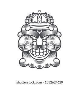 Mad evil bearded smiling king mascot logo with crown