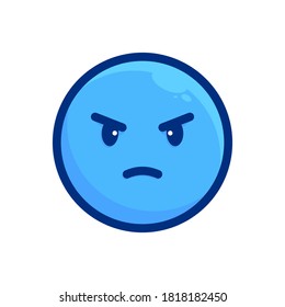 mad face, blue outline emoji icon