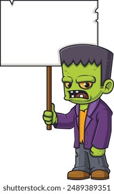 Mad frankenstein holding blank sign vector illustration