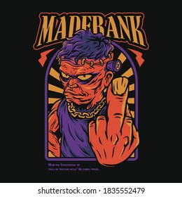 Mad Frankenstein Scary Halloween Themes Merch Illustration